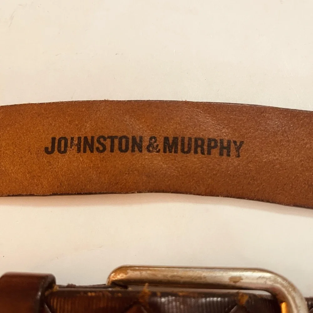 READ Johnston & Murphy Dress Belt Mens 42 Brown Steerhide Argyle Made In‎ Italy